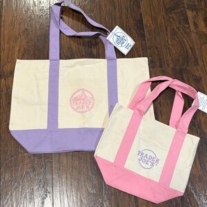2026 Trader Joe's 1 LARGE Lavender Bag & 1 Mini pink tote bag set of 2